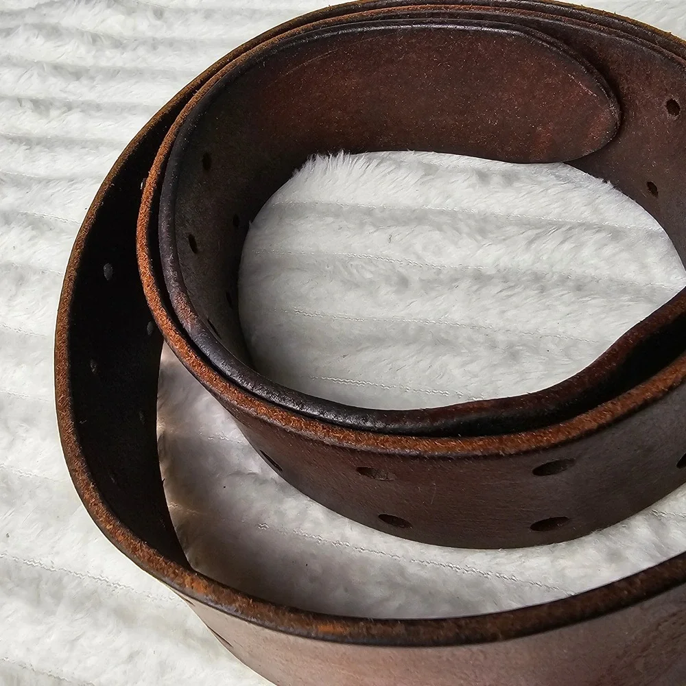 American Eagle Mens Double Prong Leather Belt 40 Brown Rugged Workwear